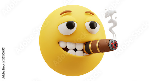 Emoji Smoking Cigar with a Carefree Expression in Yellow Color