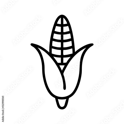 Corn stalk icon, minimalistic design, black outline, white background, copy space
