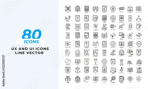 UX and UI Icons   Set Layout Vector Template. Vector illustration in line style of icons	