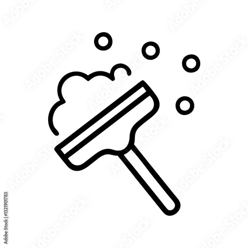 Squeegee with bubbles icon on a white background in a minimalist style with copy space
