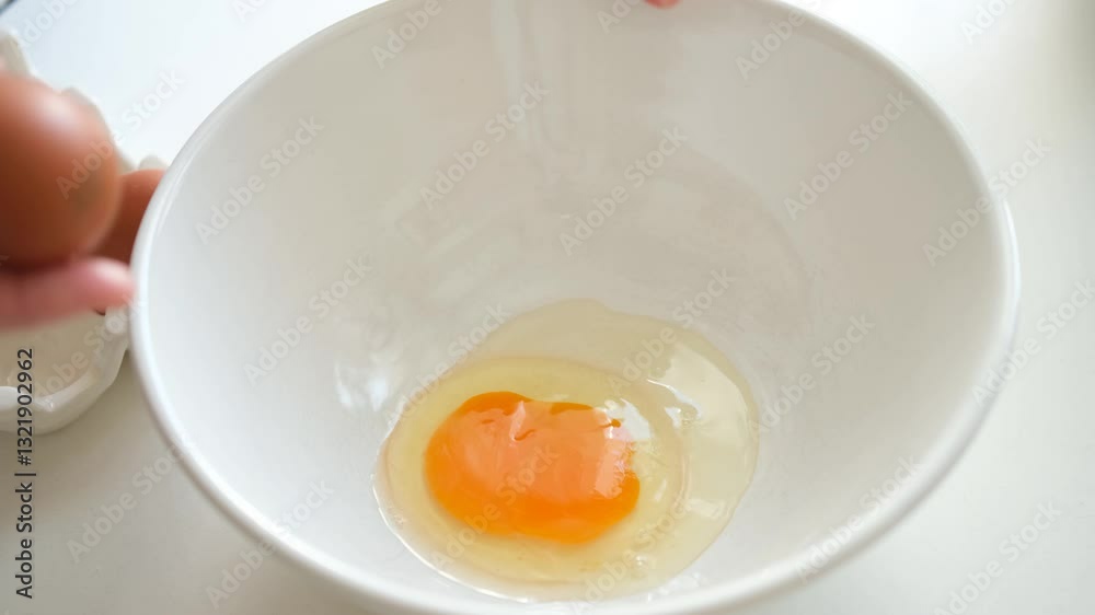 Cracking chicken eggs in bowl. Housewife cooking Cracking chicken eggs in bowl. Housewife cooking