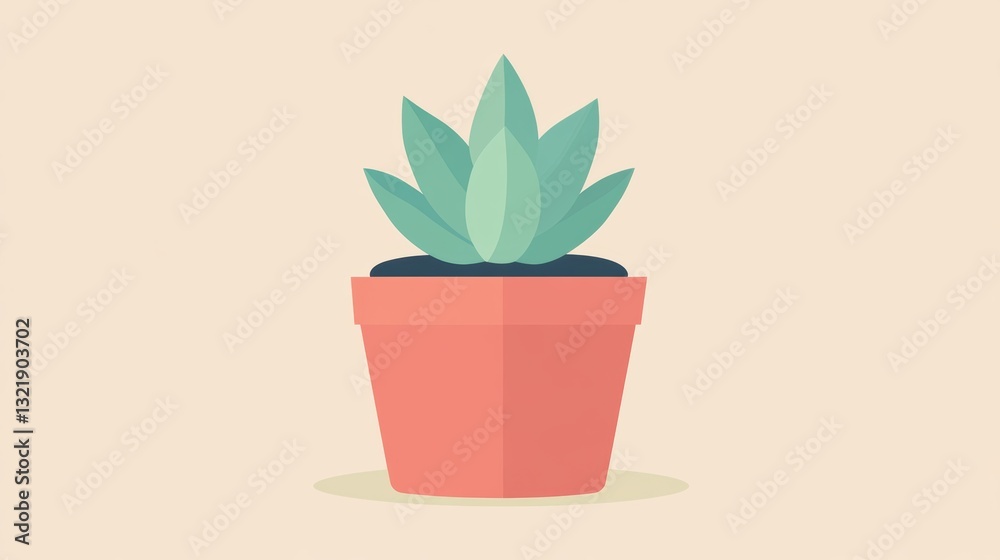 Obraz premium A simple vector illustration of a potted succulent plant on a beige background.