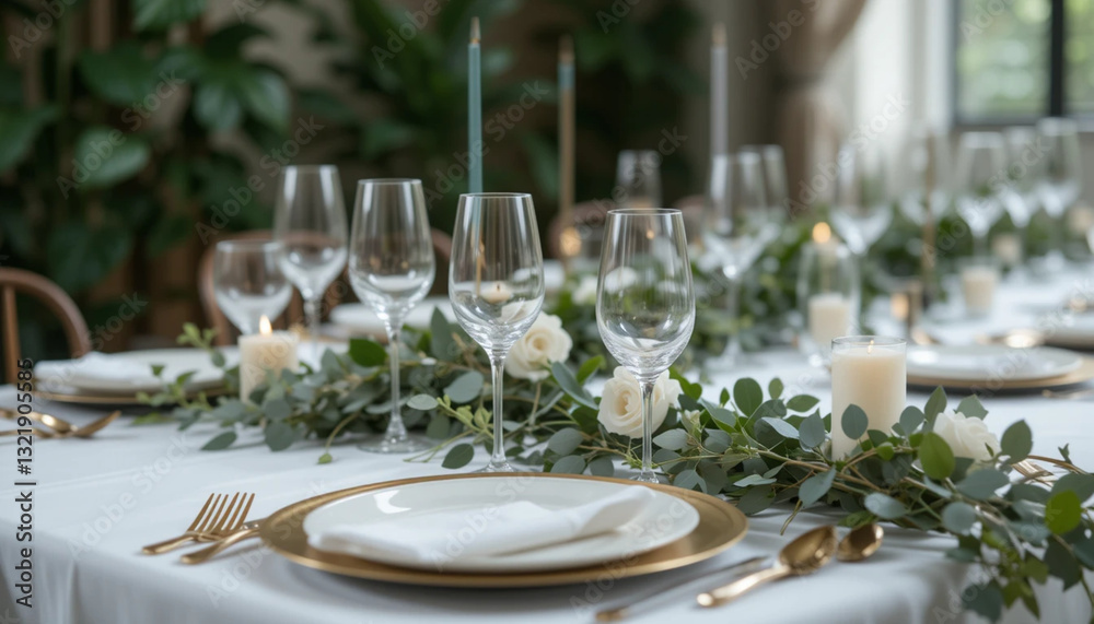 Minimalist Wedding Reception Table Decor with Greenery Minimalist Wedding Reception Table Decor with Greenery