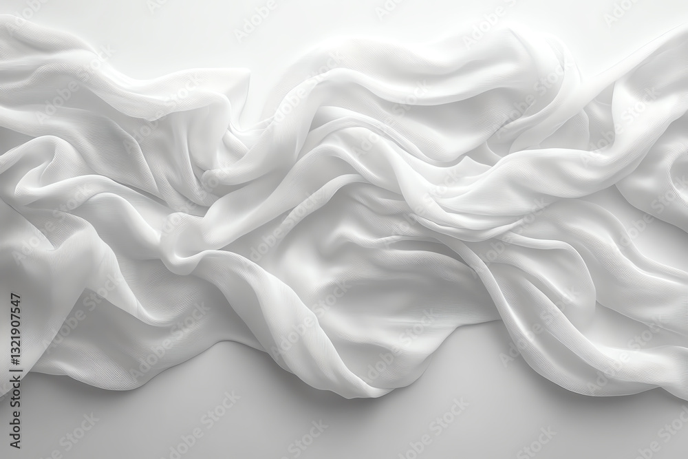 Obraz premium Elegant white fabric drapes beautifully, showcasing smooth textures and soft folds, perfect for fashion, decor, or artistic backgrounds.