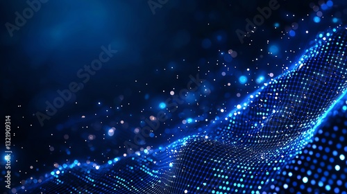 A mesmerizing digital abstract background featuring shimmering blue lights in a wave pattern, representing data flow and innovation in technology and modern design.