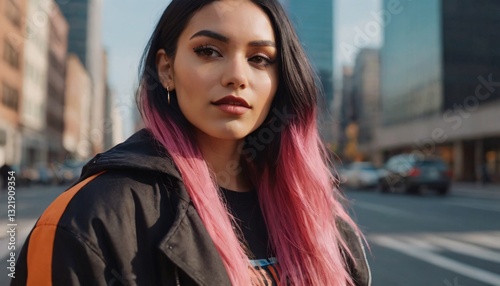 Avant-Garde Streetwear Diva in Sustainable Fashion, Artisanal Accessories, and Futuristic Urban Setting