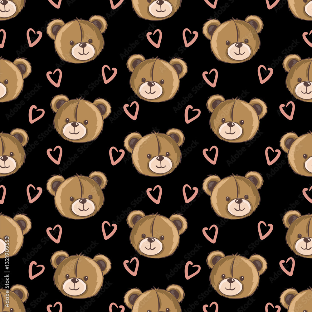 Fototapeta premium Cute bear faces in seamless pattern design for kids. Vector illustration