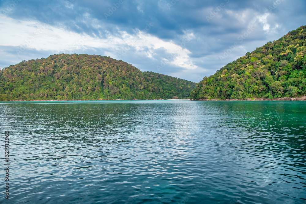 Pristine turquoise sea at Surin National Park, surrounded by untouched nature