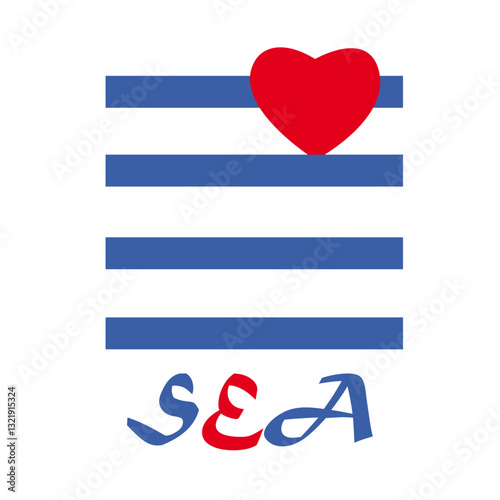 El corazón rojo sobre las olas azules y la palabra "SEA"