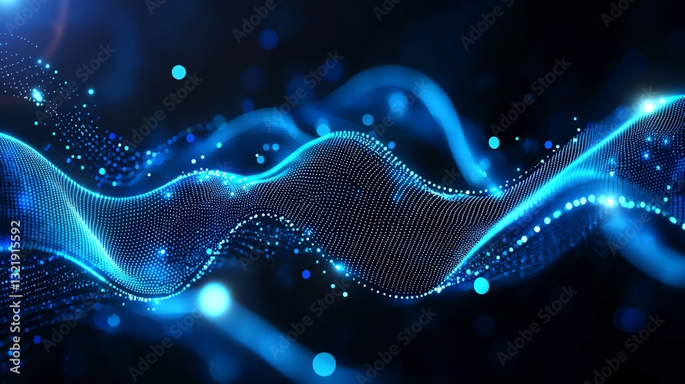 An abstract representation of dynamic blue waves with glowing particles, showcasing energy and motion. Ideal for technology, innovation, and digital aesthetics. An abstract representation of dynamic blue waves with glowing particles, showcasing energy and motion. Ideal for technology, innovation, and digital aesthetics.