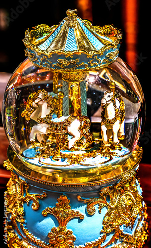 Obraz na płótnie Colorful Horses Glass Snow Globe Cultural Street Tianjin China w salonie