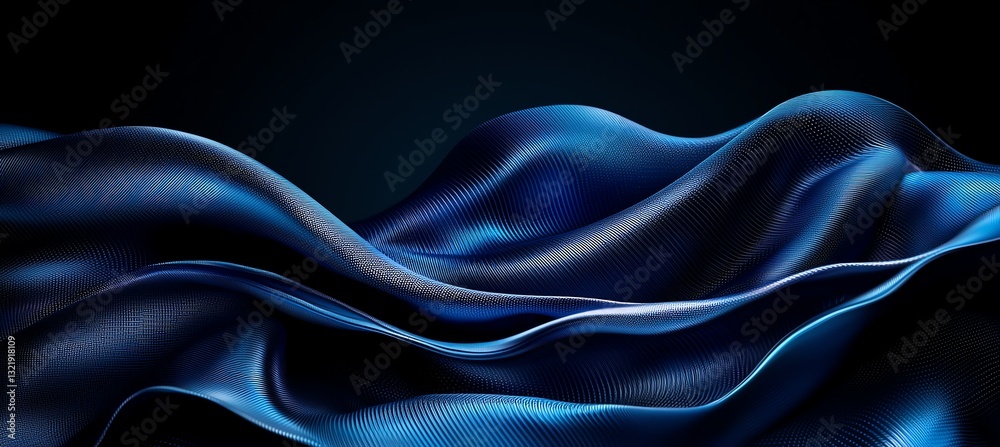 Obraz premium This image features smooth, flowing waves of deep blue fabric, capturing a sense of elegance and fluidity