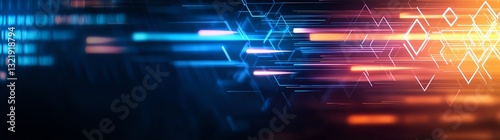 A vibrant digital background showcasing a blend of blue and orange light streaks, representing speed and innovation in technology. Perfect for tech-related projects.