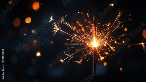 Sparkler with Sparks with Bokeh on Black Background for Overlay Blending Mode for Holiday Design Projects