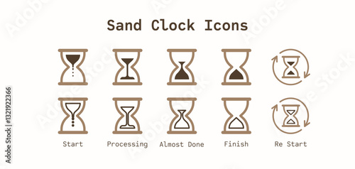 Stylized Hourglass Sand Clock Icon Set Design
