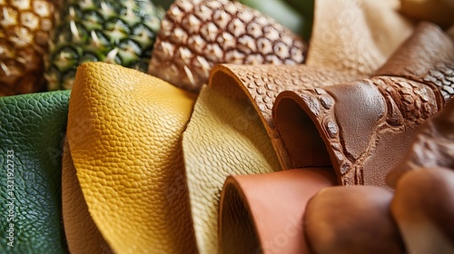 Textured Leather Samples in Yellow Brown and Green Hues