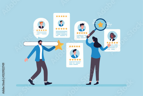 Choosing candidate alternative, recruitment human resources manager, finding employee for job vacancy, discover new talent or applicant concept, business people HR choosing prospect candidate resume.