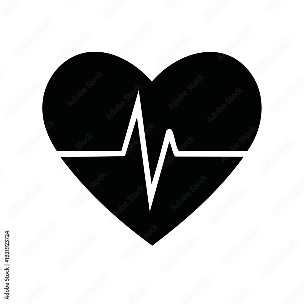 heart with heartbeat black vector icon design