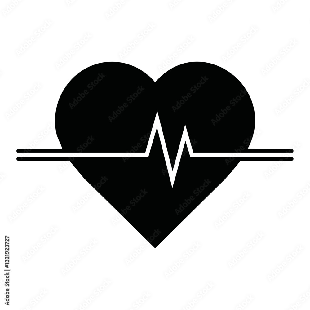 heart with heartbeat black vector icon design