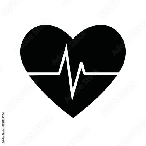 heart with heartbeat black vector icon design