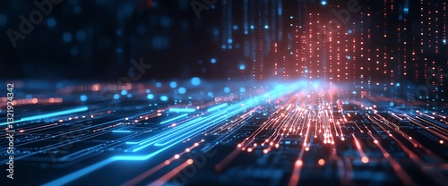 A vibrant digital landscape showcasing flowing data streams, illuminated circuits, and abstract patterns. This image represents the convergence of technology and innovation.