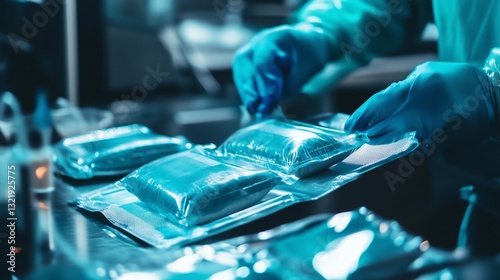 Laboratory technician preparing sterile packages in a modern facility showcasing advanced technology and safety protocols for medical supplies concept