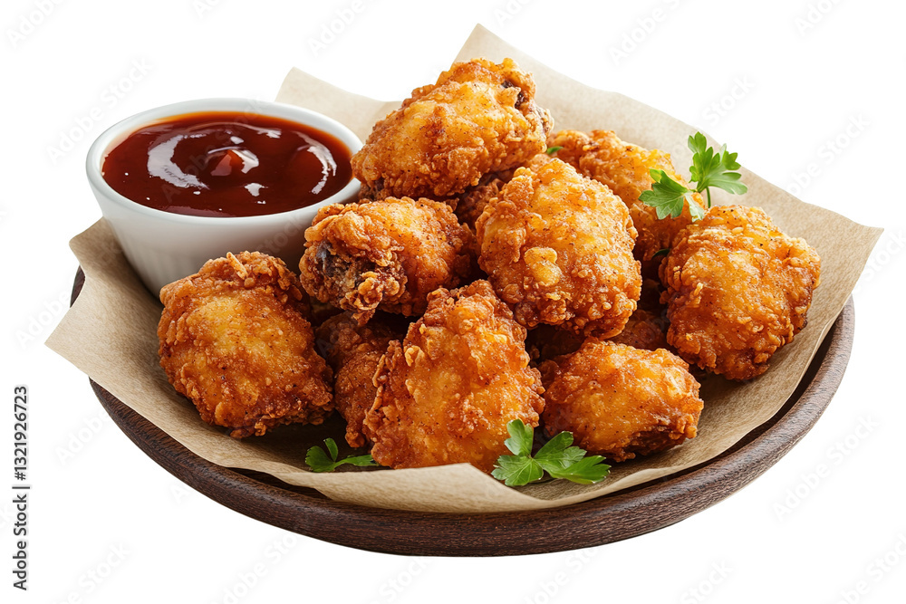 Fried chicken nuggets with ketchup isolated on white background. transparent background, PNG, with copy space. Fried chicken nuggets with ketchup isolated on white background. transparent background, PNG, with copy space.