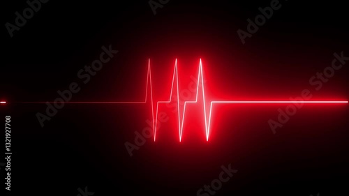 Glowing neon heart beat red color icon animation on a black background.