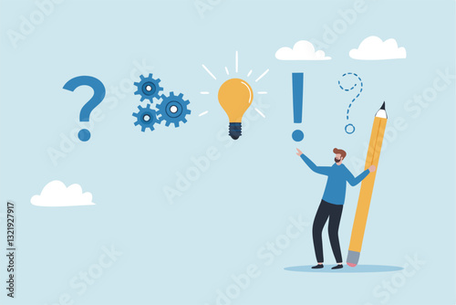 Creative thinking for solution or result, solving problem or question and answer, method or analysis for solution and success, resolution process concept, businessman solving problem with solution.