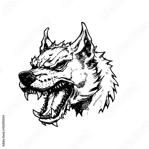 Fierce Snarling Wolf Head Illustration