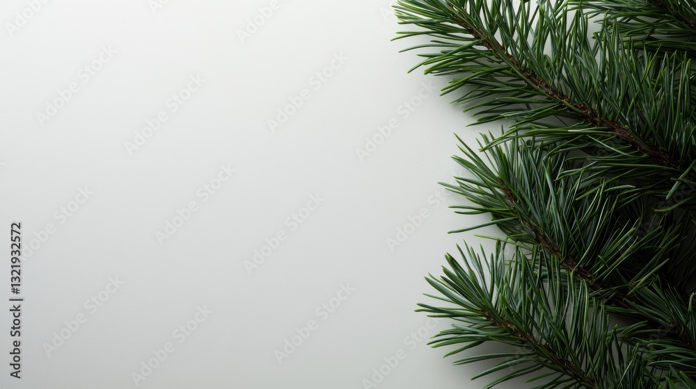 Lush Green Pine Tree Branch with Vibrant Needles Against Clear Sky Lush Green Pine Tree Branch with Vibrant Needles Against Clear Sky
