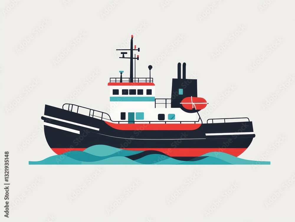 A modern flat vector illustration of a cargo ship, symbolizing global trade, transport, and maritime travel. A modern flat vector illustration of a cargo ship, symbolizing global trade, transport, and maritime travel.