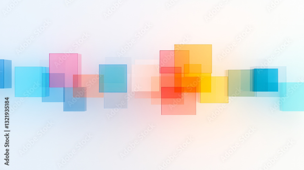 A sophisticated digital rendering featuring floating geometric cubes in rich, vivid gradients of