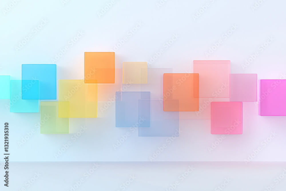 A high-definition digital composition featuring glossy, transparent geometric cubes floating A high-definition digital composition featuring glossy, transparent geometric cubes floating