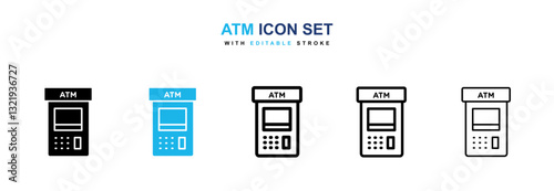 ATM icons set in black and blue colors