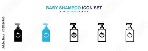 Baby shampoo icons set in black and blue colors