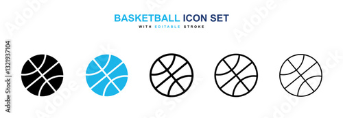 Basketball icons set in black and blue colors