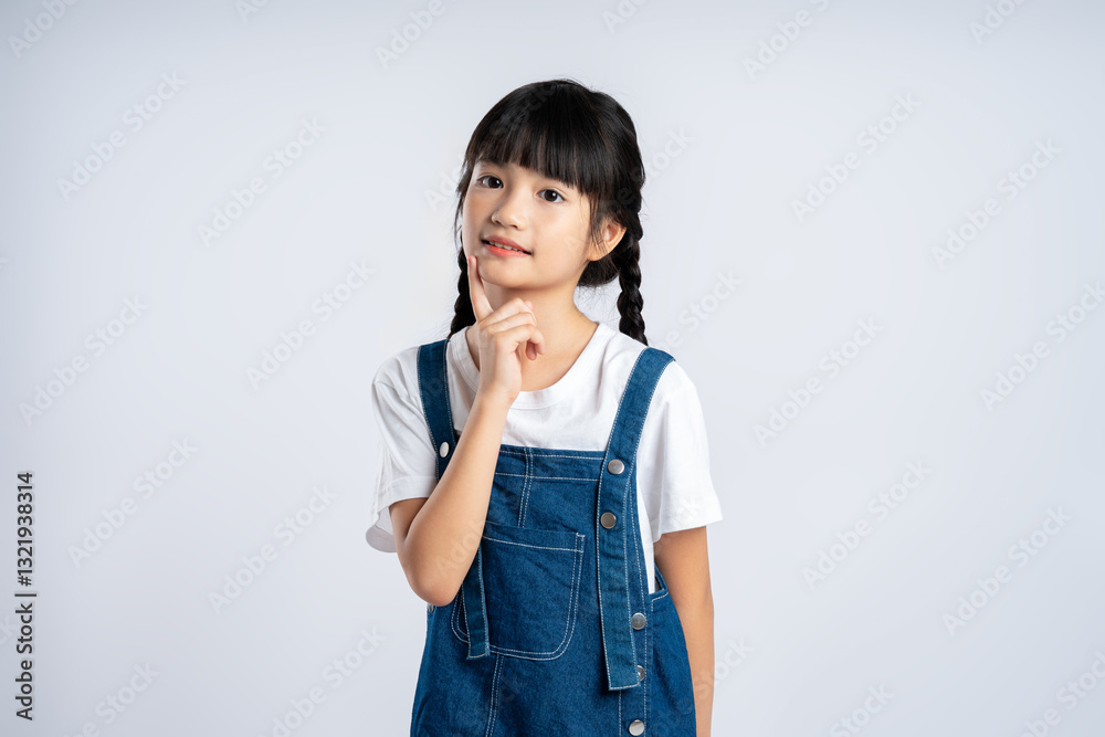 Portrait of beautiful Asian girl posing on white background, child Portrait of beautiful Asian girl posing on white background, child