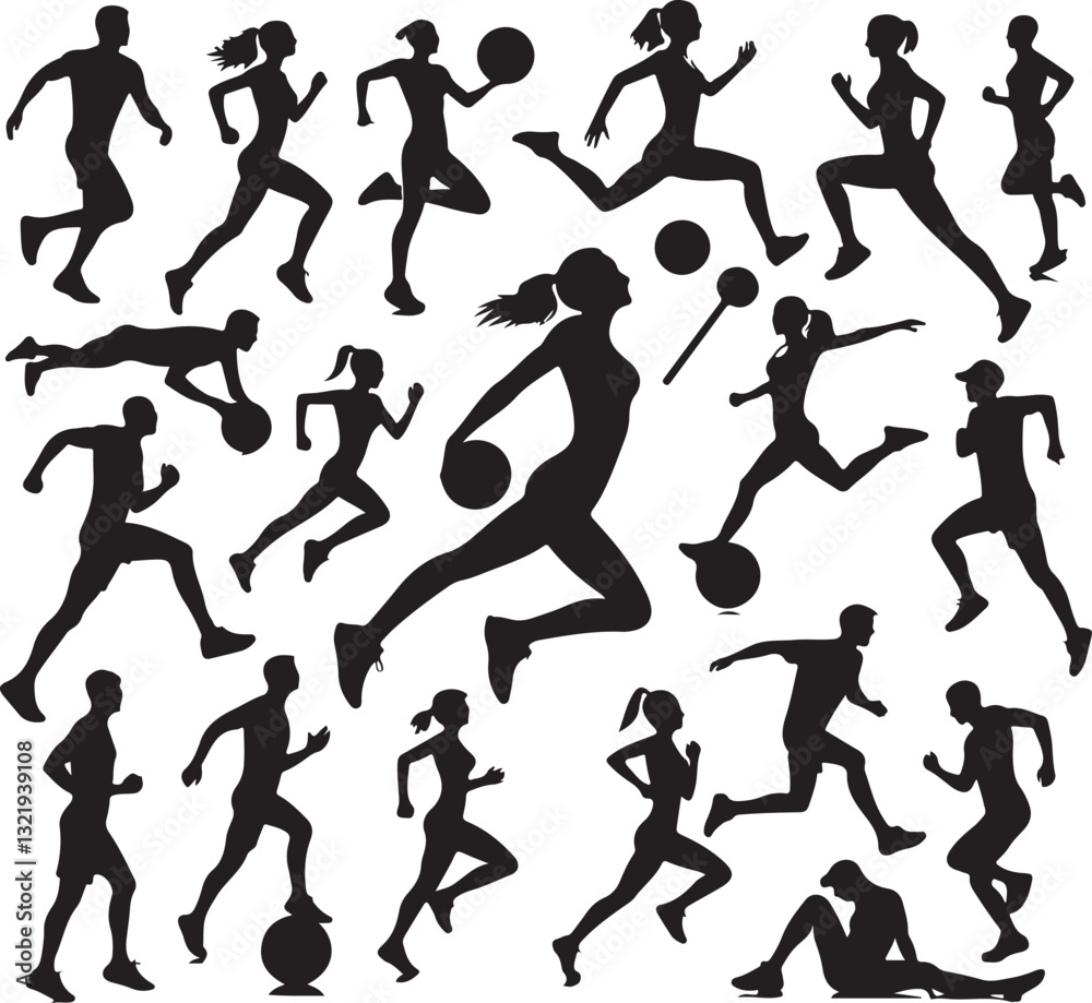 Dynamic Silhouette Sport Vector Black & White Athletic Graphics Dynamic Silhouette Sport Vector Black & White Athletic Graphics