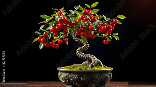Miniature Marvel: A Bonsai Cherry Tree with Lush Green Leaves photo