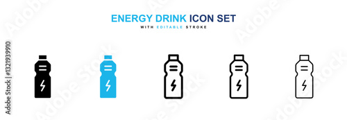 Energy drink icons set in black and blue colors