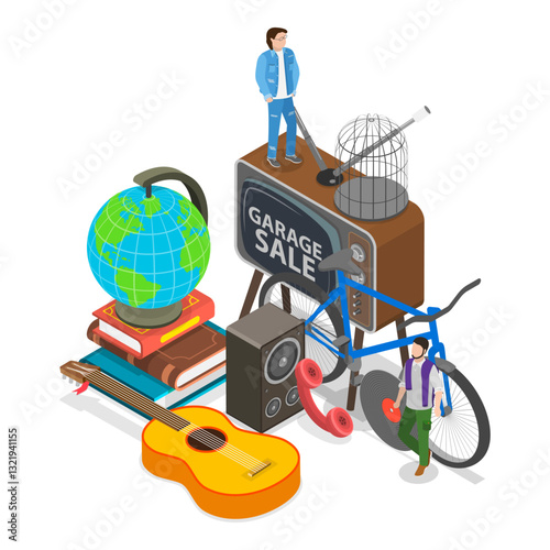 3D Isometric Flat Vector Illustration of Garage Sale, Flea Market, Bazaar. Item 2