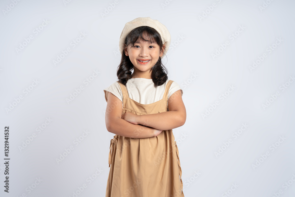 Portrait of beautiful Asian girl posing on white background, child Portrait of beautiful Asian girl posing on white background, child