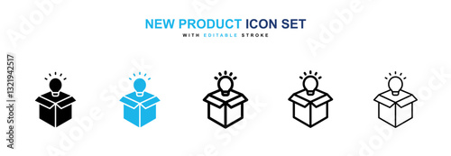 New product icons set in black and blue colors