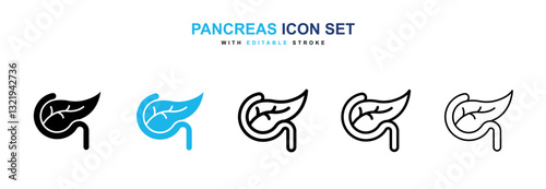 pancreas icons set in black and blue colors