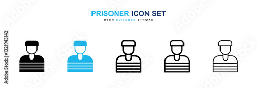 Prisoner icons set in black and blue colors