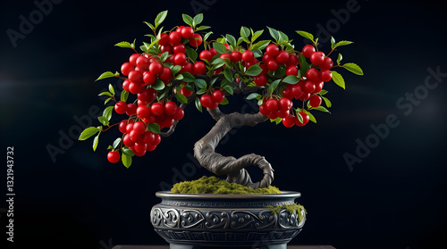 Miniature Marvel: A Bonsai Cherry Tree with Lush Green Leaves photo