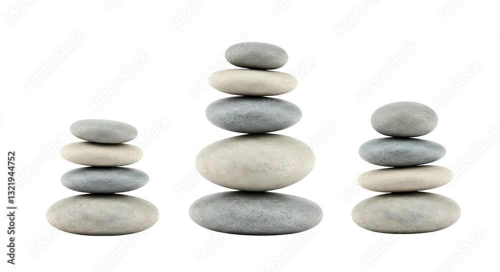 Balanced Stacking Stones Set Isolated on White Background Balanced Stacking Stones Set Isolated on White Background