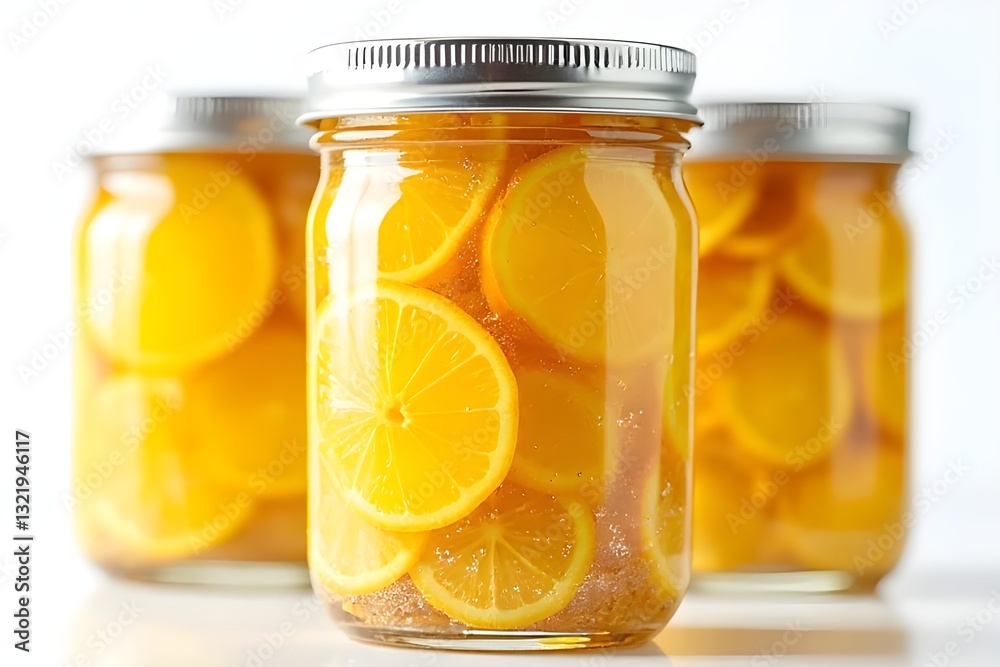 Homemade Preserved Lemon Slices in Glass Jars Homemade Preserved Lemon Slices in Glass Jars