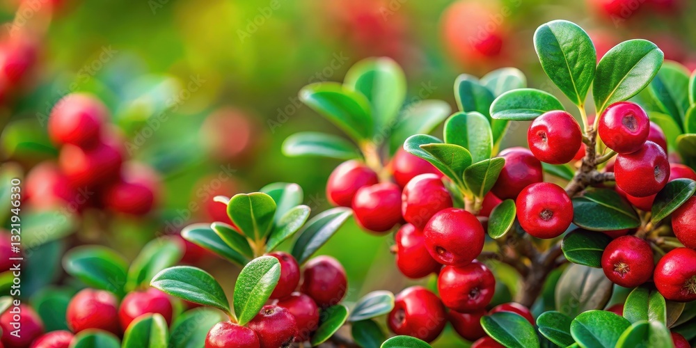 Low angle shot of bright red berries of bearberry cotoneaster with lush green leaves in a forest background , berry, bearberry cotoneaster Low angle shot of bright red berries of bearberry cotoneaster with lush green leaves in a forest background , berry, bearberry cotoneaster